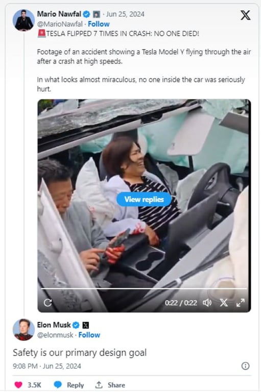 Ілон Маск відреагував на жахливу аварію Tesla Model Y, яка перевернулася 7 разів - фото 1