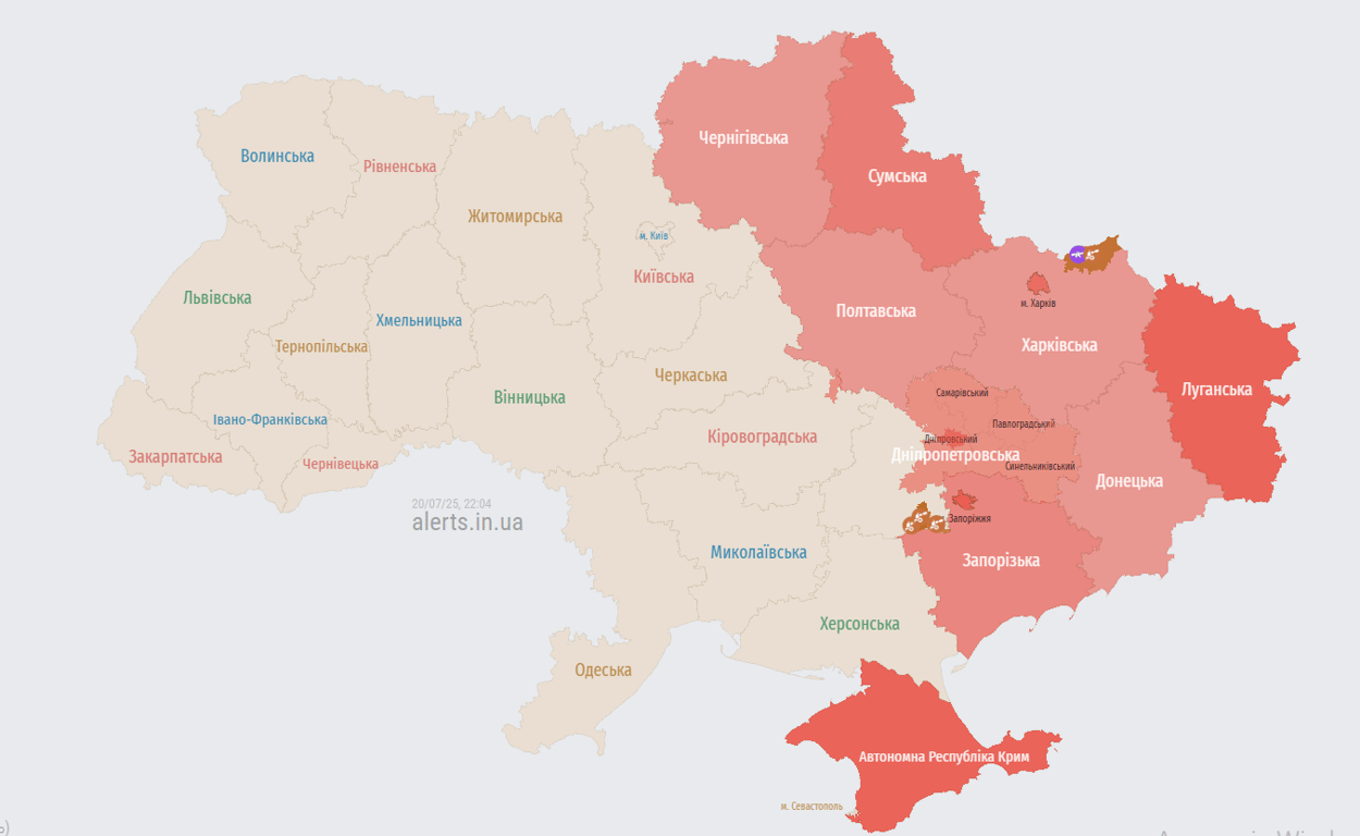 Карта повітряної тривоги 20 липня
