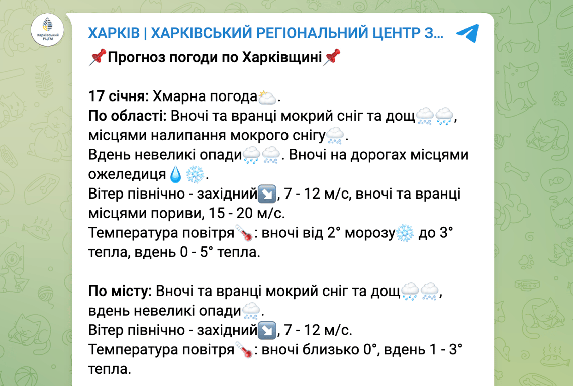 Прогноз погоди у Харкові