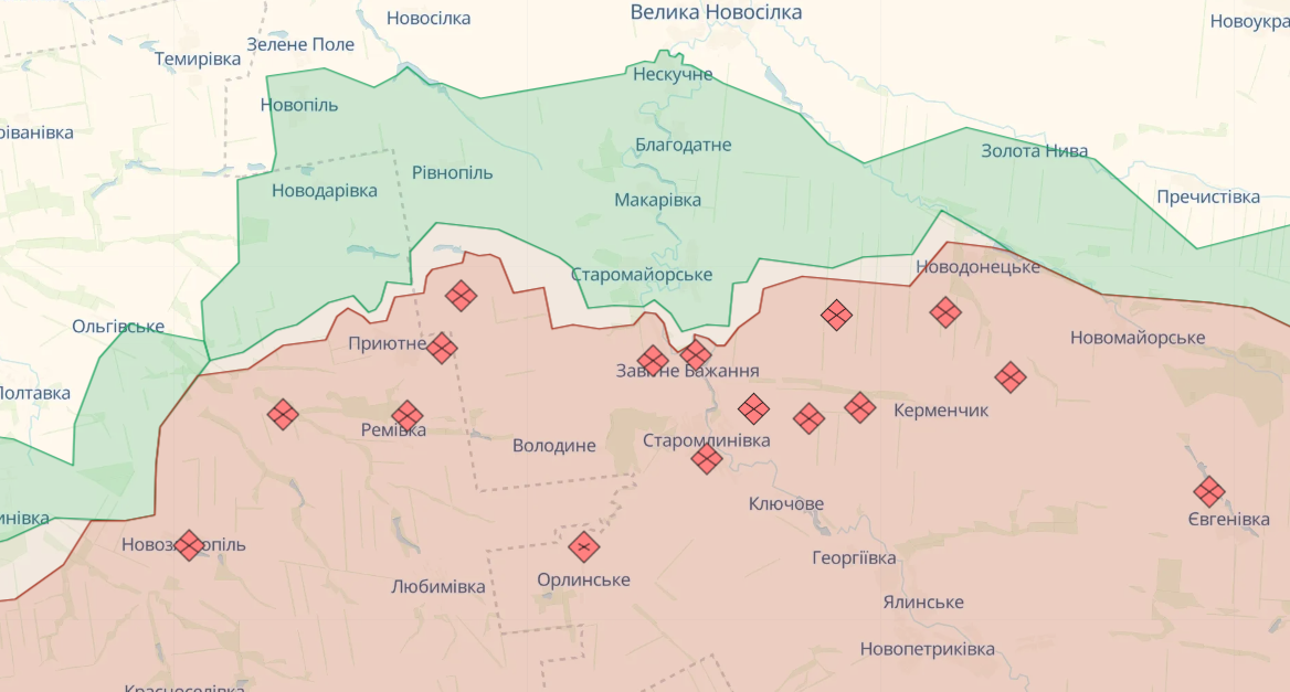 Карта боевых действий на Бердянском направлении от Deepstate