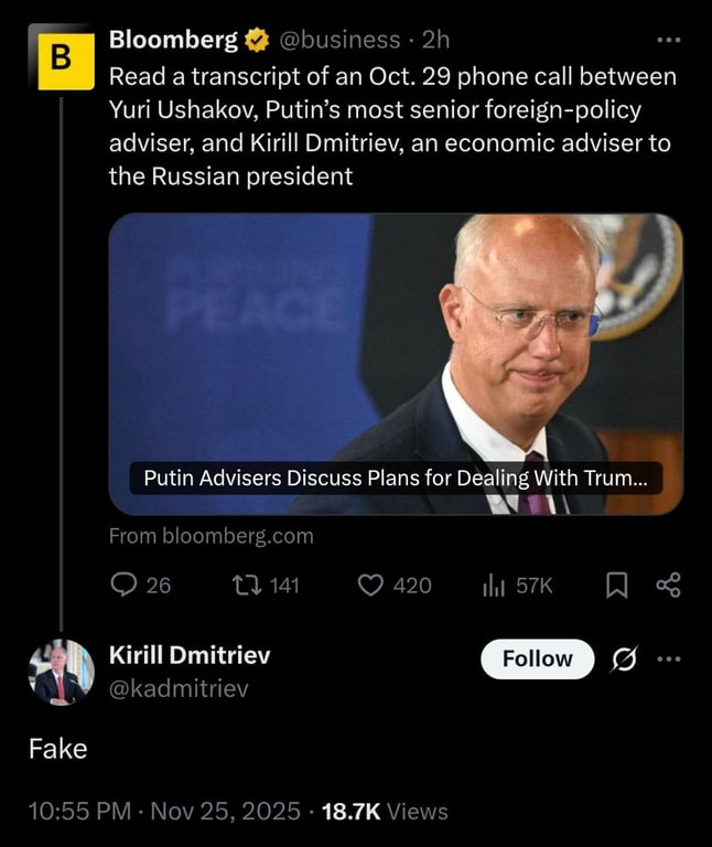 Ushakov and Dmitriev commented on their involvement in the US peace plan.