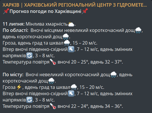 Погода у Харкові 11 липня