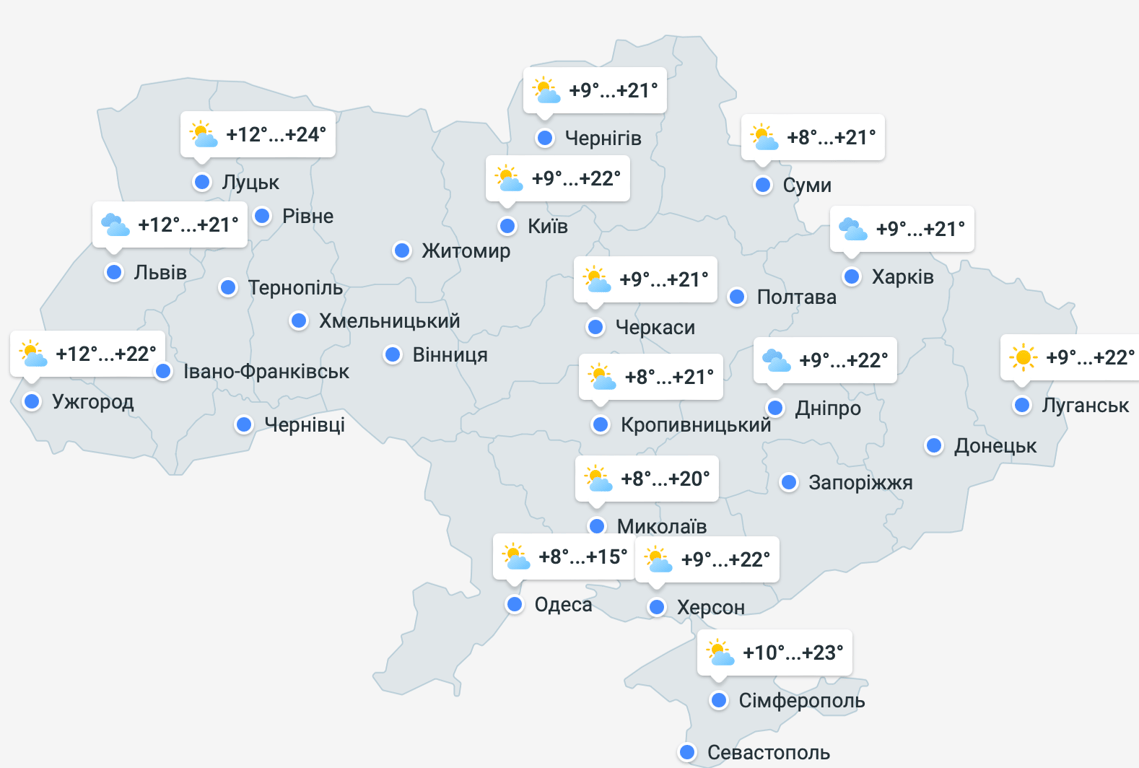 Мапа погоди в Україні 31 березня