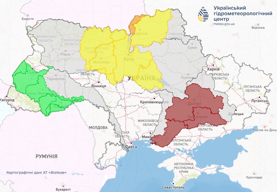 Карта-предупреждение о подтоплении в Украине сегодня, 18 апреля, от Укргидрометцентра