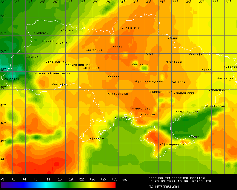 Температурна карта. Фото: meteopost