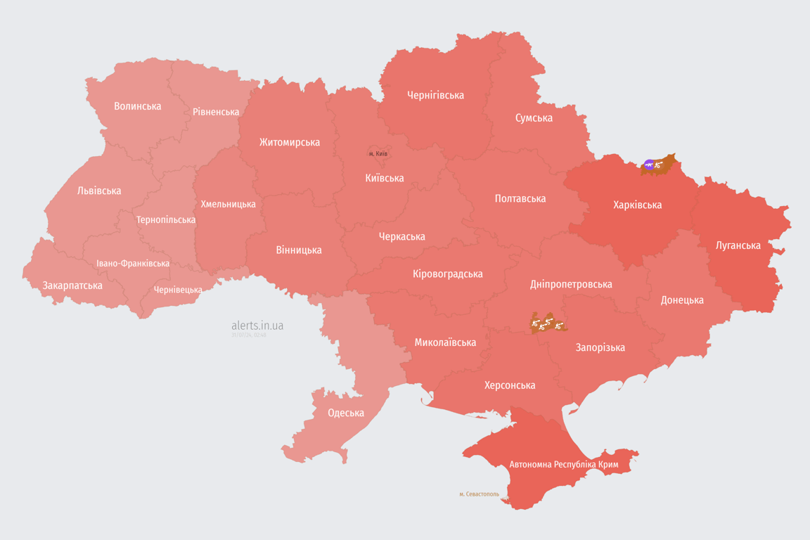 Де подивитись карту тривоги зараз 31 липня