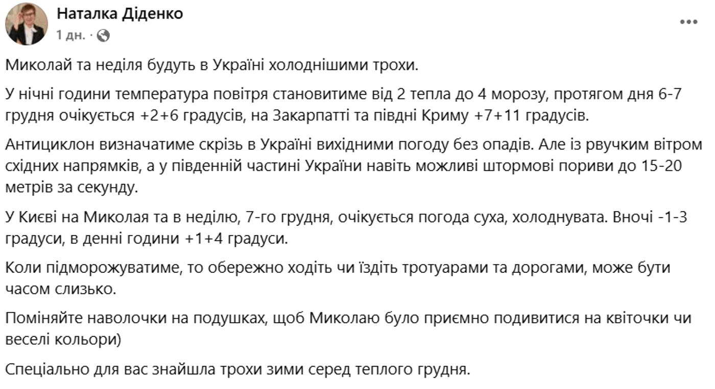 Погода від Діденко на 7 грудня