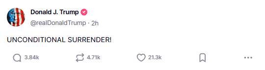 Трамп вимагає "безумовної капітуляції" від Ірану - фото 3