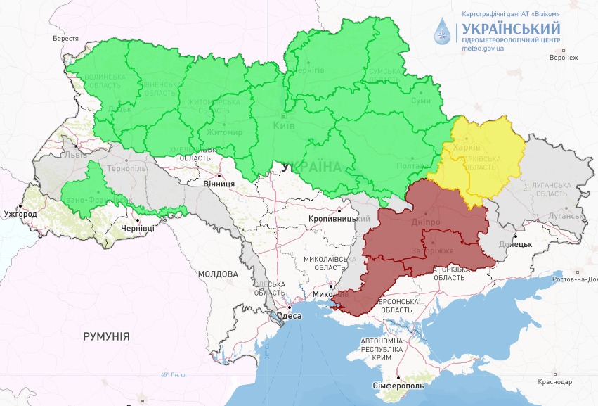 Мапа небезпечних погодних умов в Україні сьогодні, 4 грудня, від Укргідрометцентру