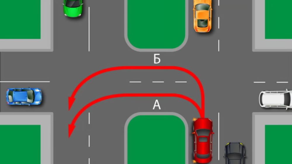 Экспресс-тест по ПДД — по какой траектории разрешен разворот - фото 1