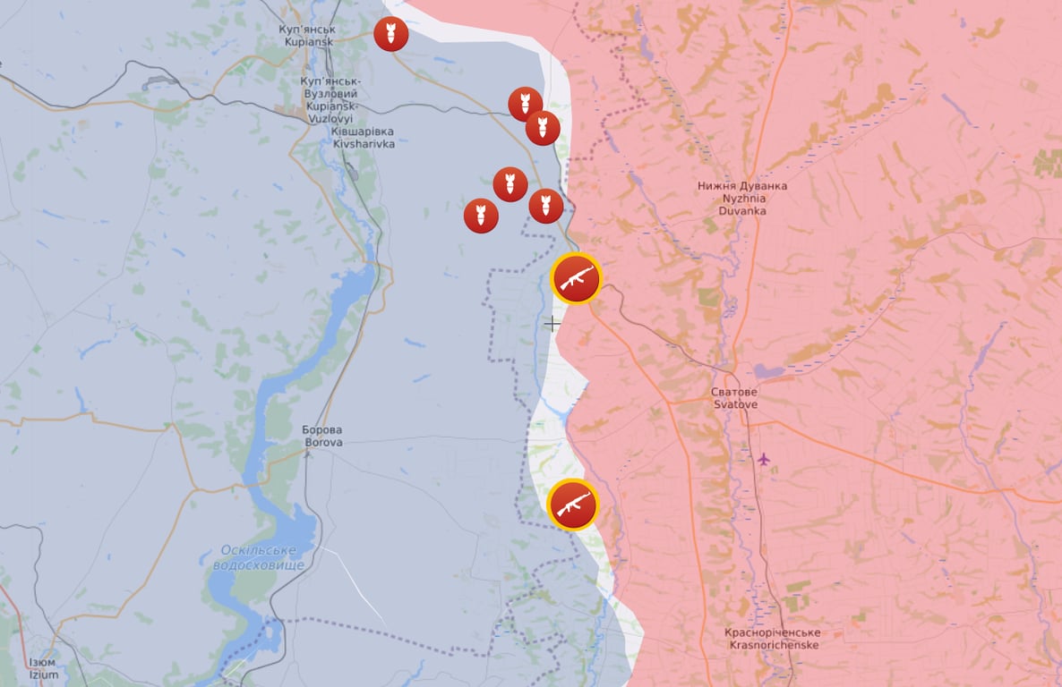 Карта бойових дій на Сватівському напрямку від Liveuamap