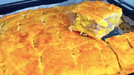 Пирог с мясом и картошкой без дрожжей и яиц: рецепт на ужин - 285x160
