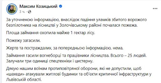 Уламок збитого безпілотника спричинив лісову пожежу на Львівщині - фото 1