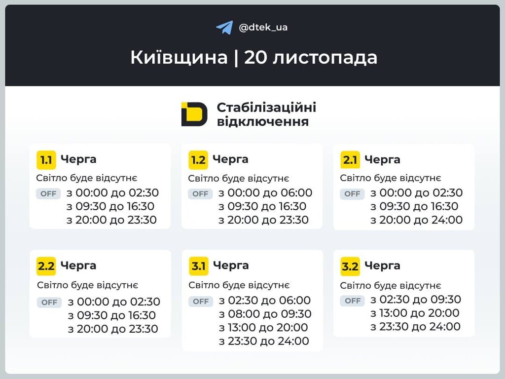 Чому немає світла 20 листопада