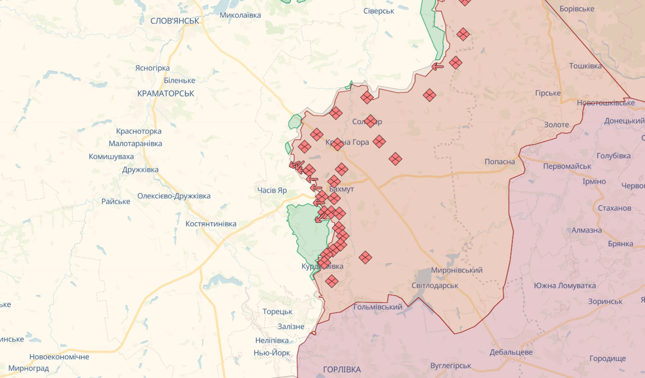 Карта боевых действий вокруг Бахмута