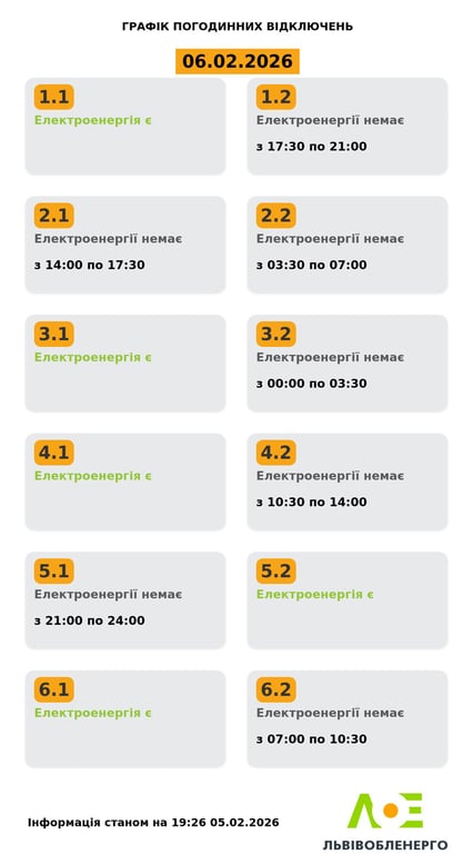 Відключення світла у Львові 5 лютого