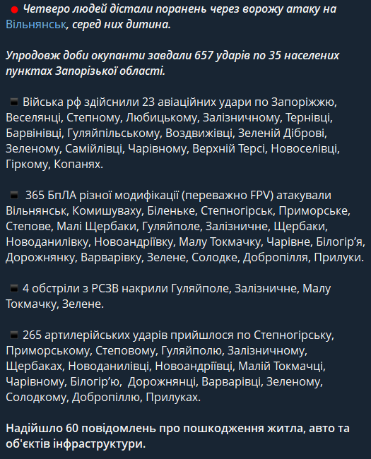Наслідки обстрілу Запорізької області