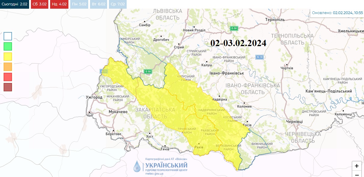 Мапа сніголавинної небезпеки в Україні сьогодні, 3 лютого, від Укргідрометцентру