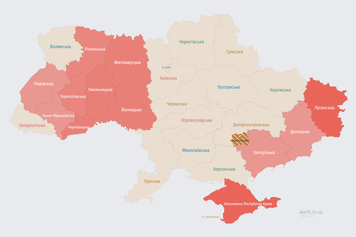 Карта воздушных тревог в Украине сегодня, 19 сентября