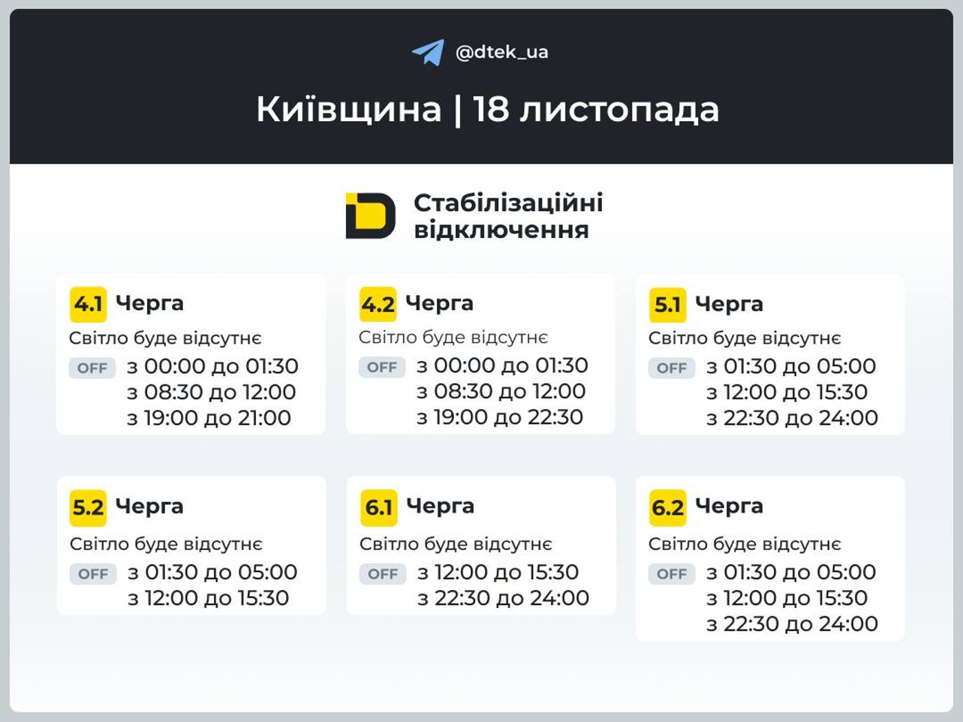 Графіки відключення світла для Київщини