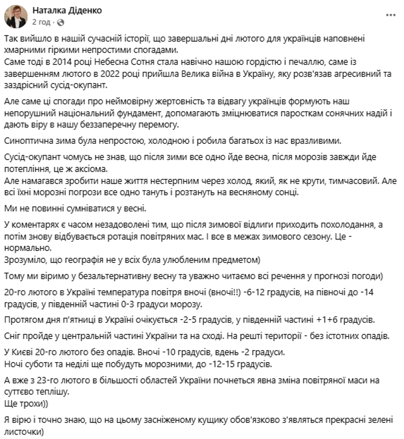 Погода від Діденко на 20 лютого