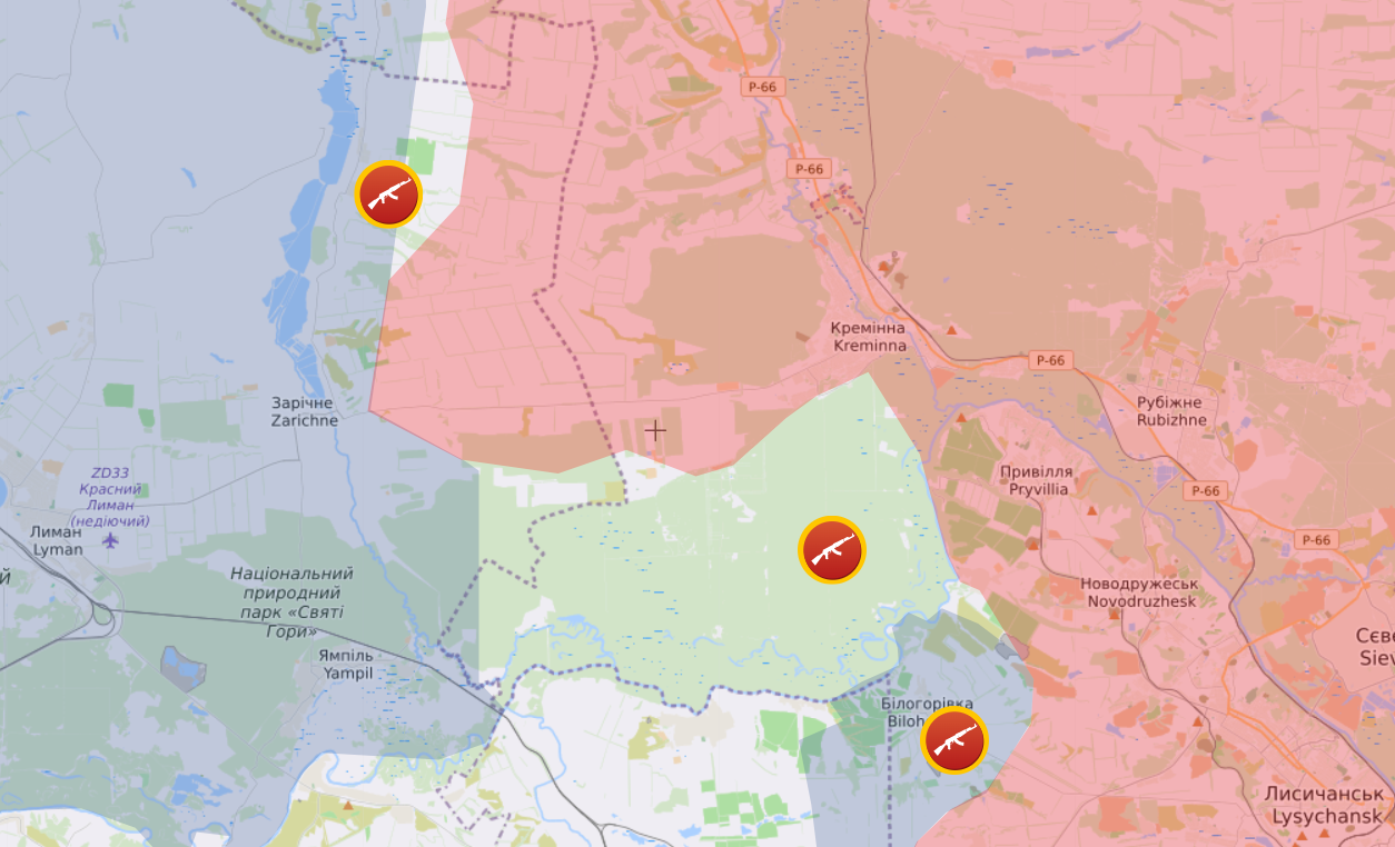 Карта боевых действий на Сватовском направлении от Liveuamap