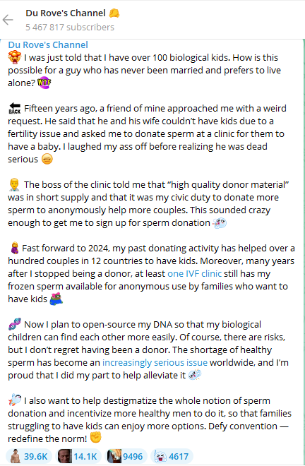 У Павла Дуров є більше сотні біологічних дітей