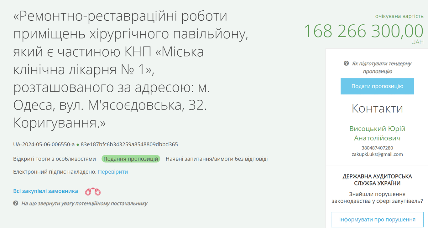Тендер на ремонт Еврейської лікарні