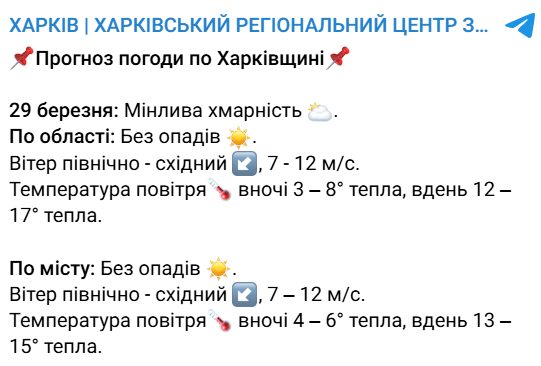 Харків погода на завтра