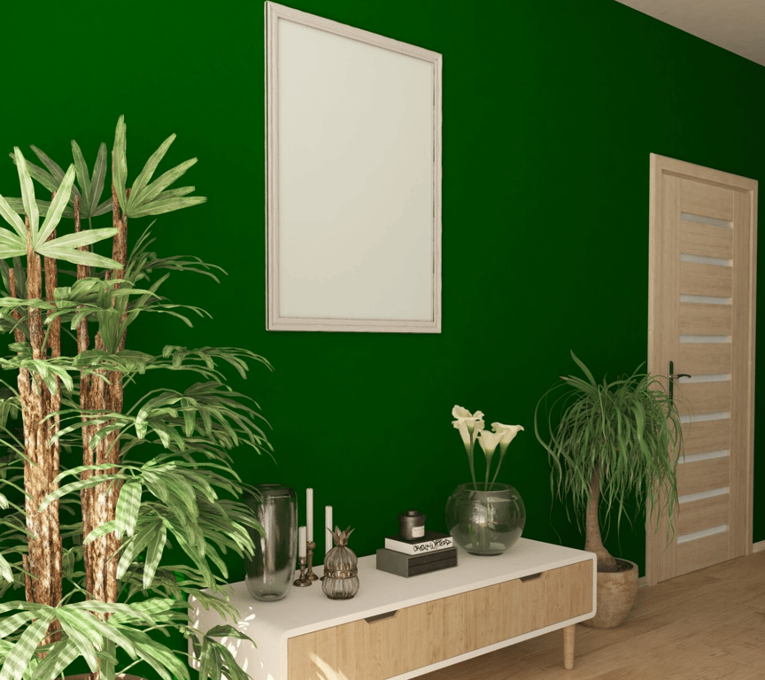 Яскраво зелений колір стін підходить далеко не до кожної кімнати