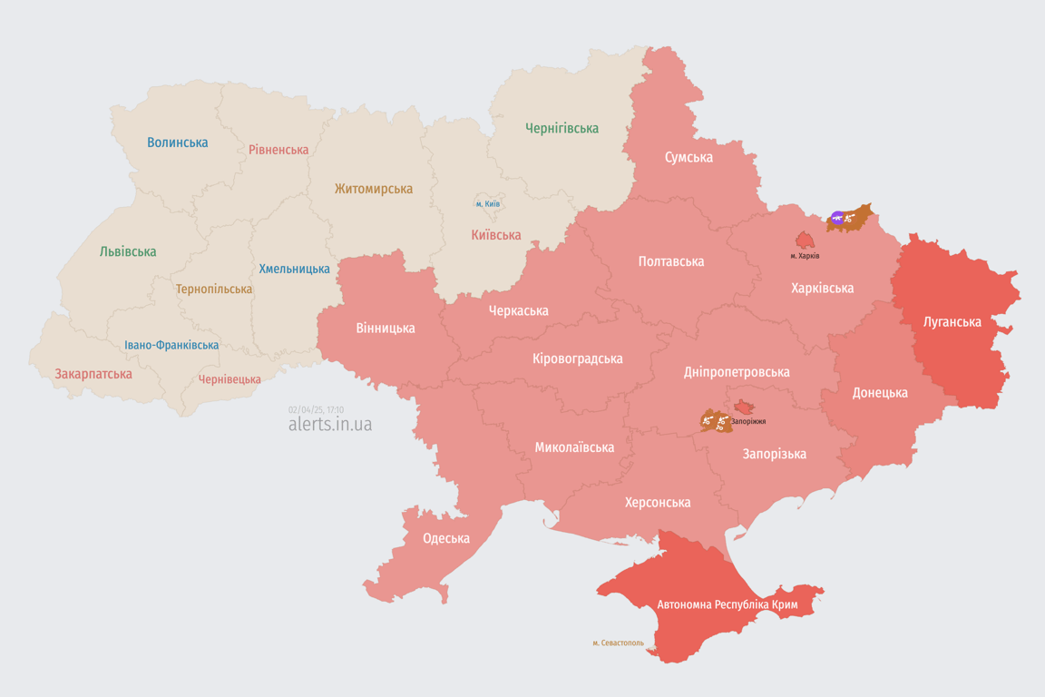 Карта повітряних тривог 2 квітня