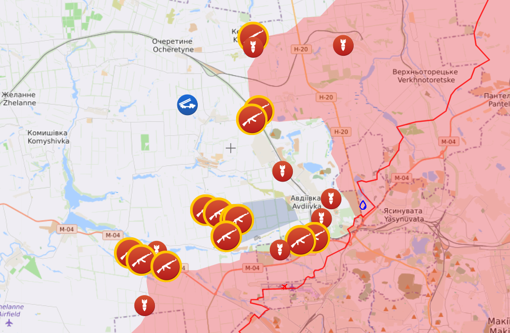 Карта боевых действий на Авдеевском направлении от Liveuamap