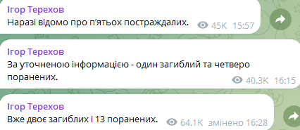 Скриншот дописів  Ігоря Терехова