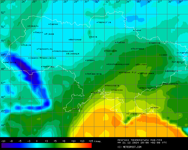 Карта температур на 21 декабря