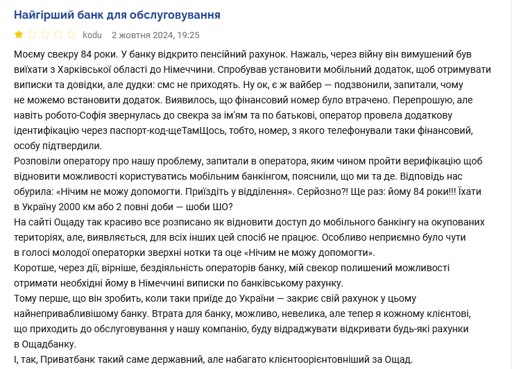 Ощадбанк скарги