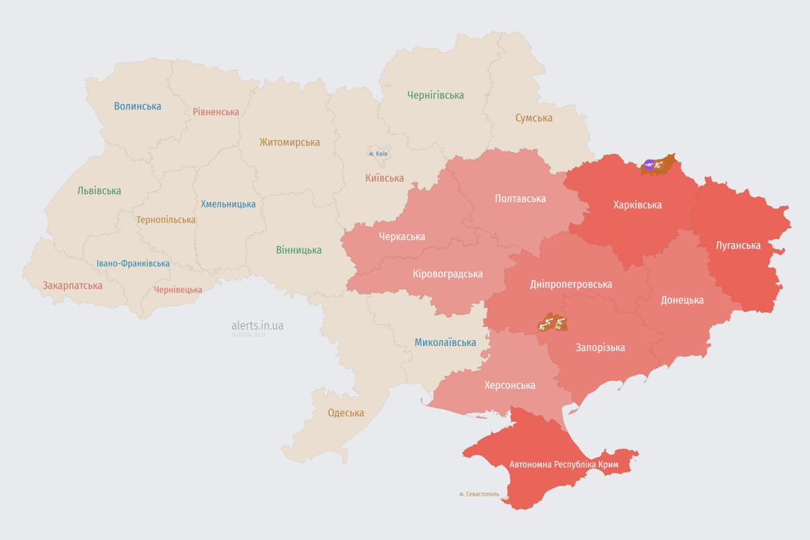 Карта тривоги зараз 24 липня