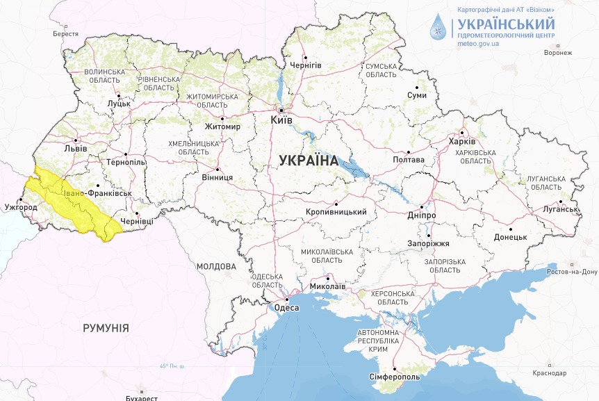 Мапа небезпечних погодних явищ в Україні сьогодні, 30 жовтня