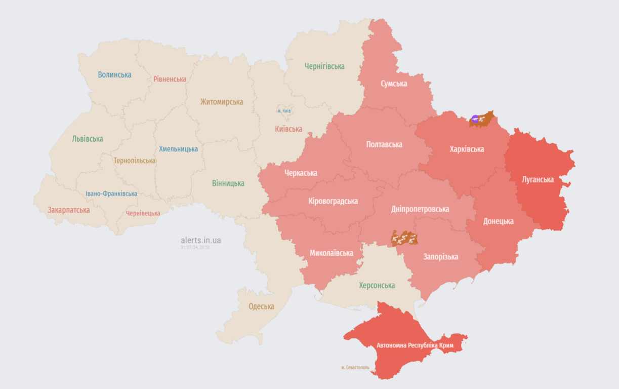 Карта воздушных тревог. Фото: alerts.in.ua