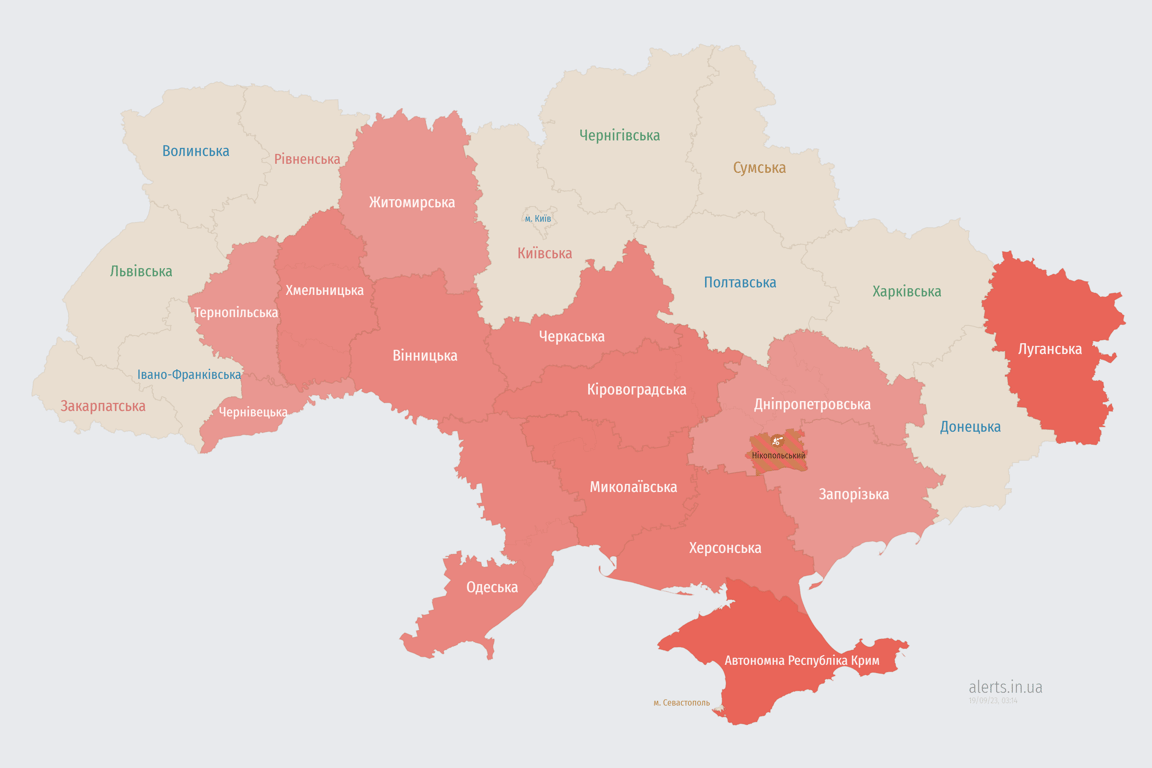 Карта воздушных тревог в Украине сегодня, 19 сентября