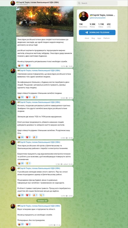Вечером 19 октября и ночью 20 октября РФ обстреляла Хмельнитчину