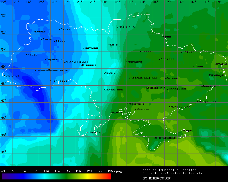 Карта температур на 2 октября
