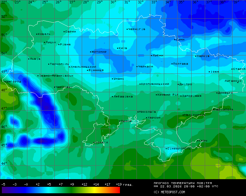 Температуры в Украине 22 марта 2026 года 