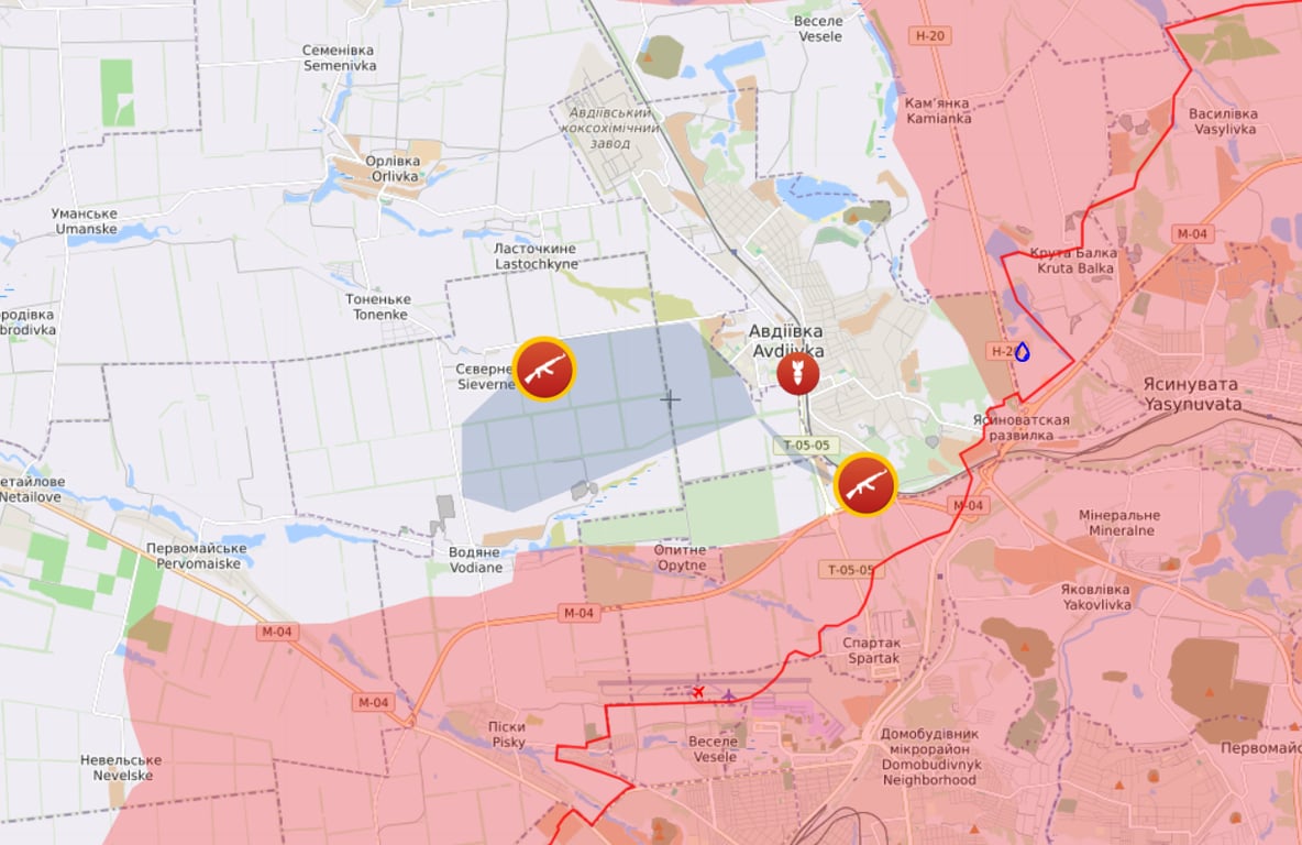 Карта бойових дій на Авдіївському напрямку від Liveuamap