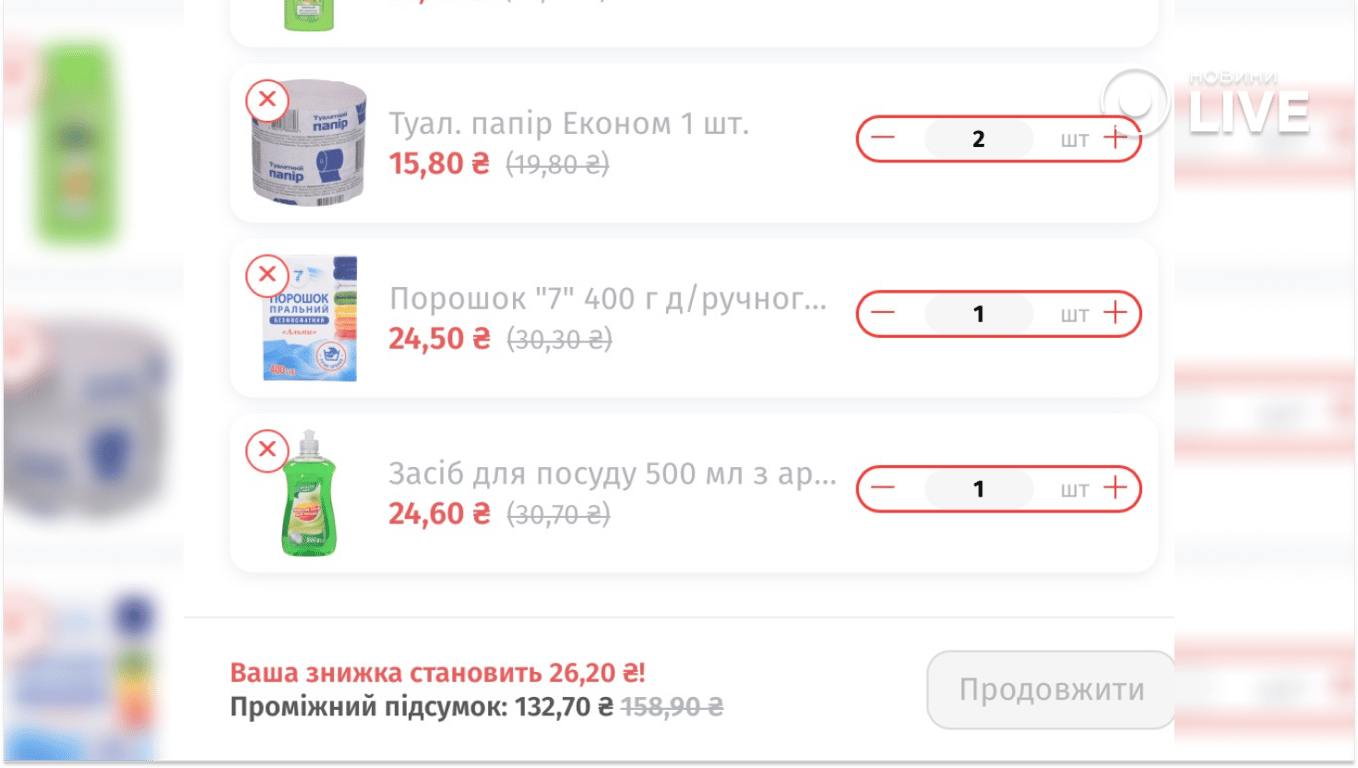 Побутовий кошик у супермаркеті. Фото: скриншот 