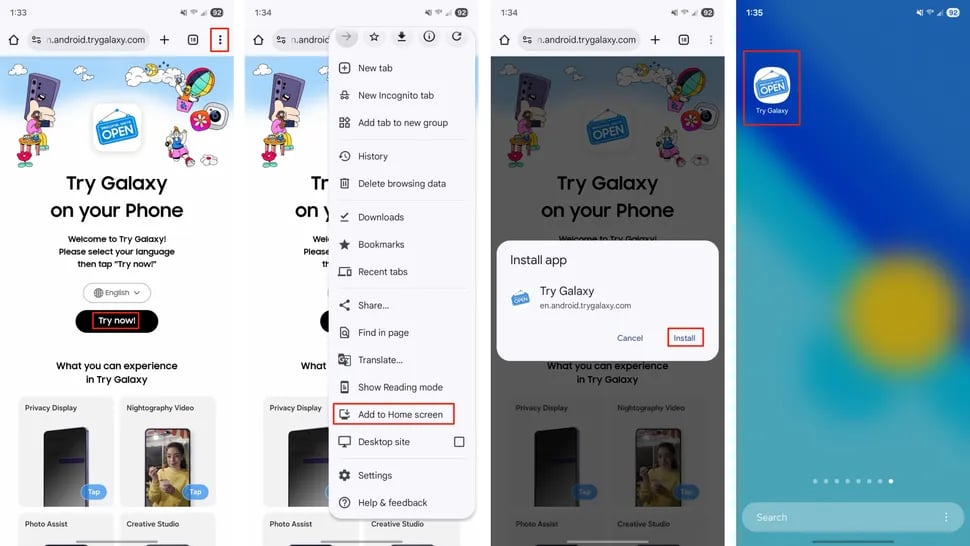 Как настроить Try Galaxy как отдельное приложение