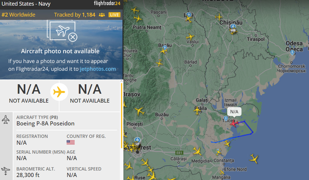 Boeing P-8A Poseidon патрулирует около южных границ Одесской области