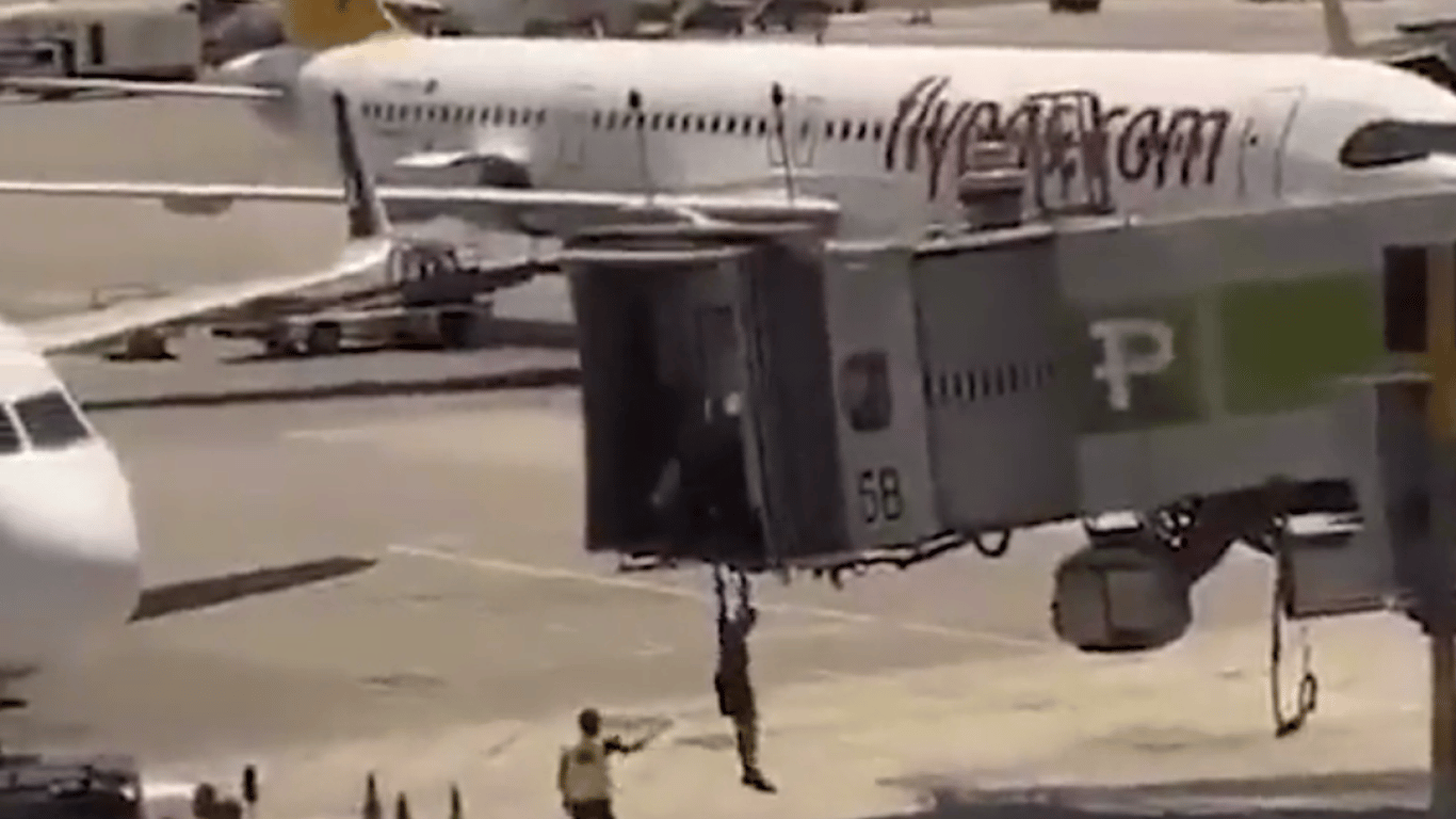 В Турции отец с сыном пытались остановить самолет голыми руками: видео