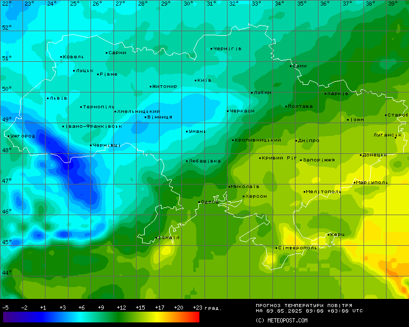 Температури в Україні 9 травня 2025 року