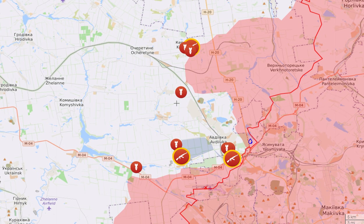 Карта бойових дій на Авдіївському напрямку від Liveuamap