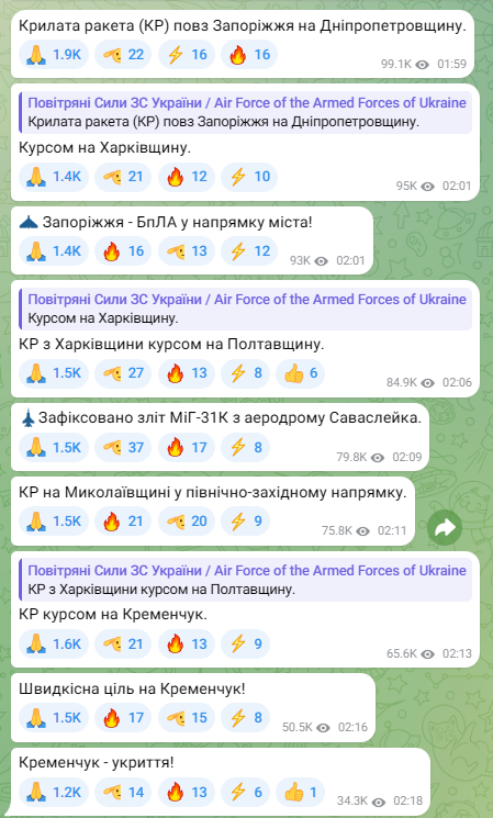 В Украине масштабная тревога — зафиксирован взлет МиГ-31К - фото 1